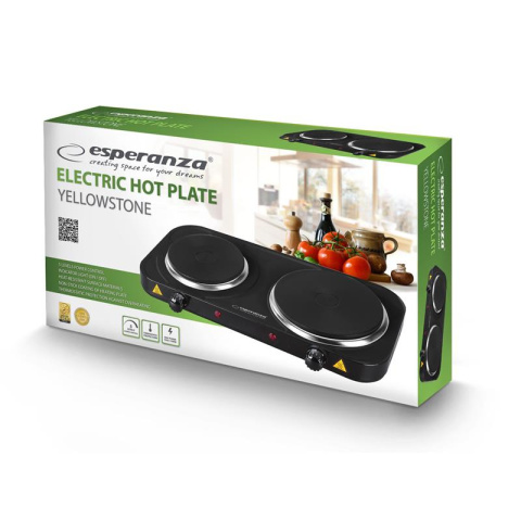 Esperanza EKH007K Yellowstone kuchenka elektryczna, dwupalnikowa 1500W + 1000W, czarna Esperanza EKH007K Yellowstone kuchenka elektryczna, dwupalnikowa 1500W + 1000W, czarna