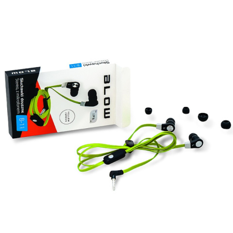 Blow słuchawki douszne stereo z mikrofonem, płaski przewód, zielone B-11 Blow słuchawki douszne stereo z mikrofonem, płaski przewód, zielone B-11