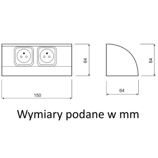 Orno gniazdo natynkowe 2x2P+Z, oprawa meblowa z przewodem 0,5 m srebrne OR-AE-1303/G