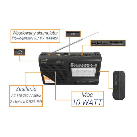 LTC wilga LTC2016 radio przenośne FM akumulator USB SD 10W czarne LTC wilga LTC2016 radio przenośne FM akumulator USB SD 10W czarne