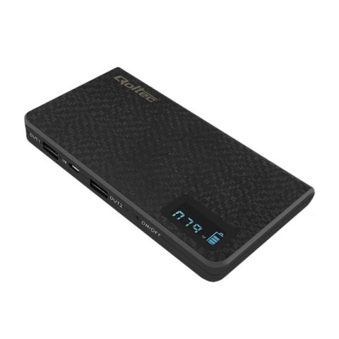 Qoltec Power Bank Slim 10000mAh, LCD, czarny