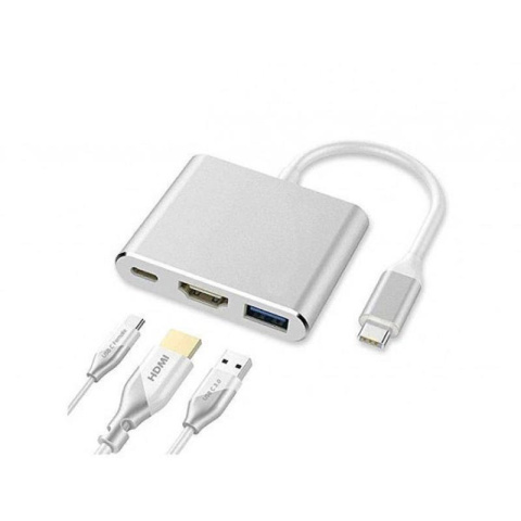 Adapter przejście z typ C na HDMI + typ C + USB typ A Adapter przejście z typ C na HDMI + typ C + USB typ A