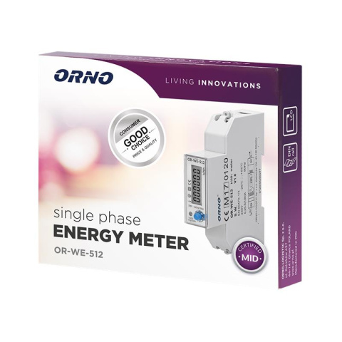 Orno OR-WE-512 1-fazowy licznik energii elektrycznej, 100A, MID, 1 moduł, DIN TH-35mm