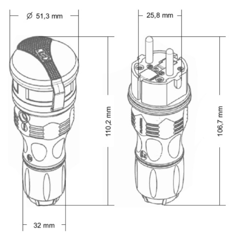 KEL Zestaw Extrem Przenośna wtyczka gniazdo z uziemieniem czarny czarna 16A 230V IP54