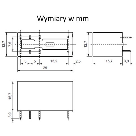 Przekaźnik miniaturowy do obwodu drukowanego RM84-2012-35-5230, 2 styki przełączne IP 67 230V AC 8A