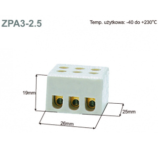 Simet listwa zaciskowa 2,5mm2 3-torowa 500V, kostka wielotorowa porcelanowa