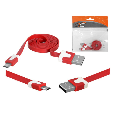 LTC Edition USB, kabel USB - micro USB, czerwony płaski 1m LTC Edition USB, kabel USB - micro USB, czerwony płaski 1m