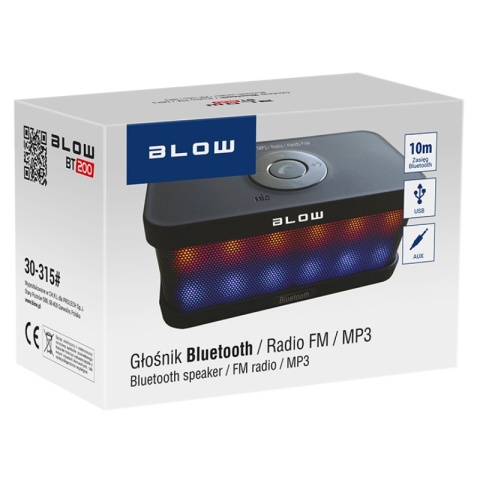 Blow BT200 Głośnik Bluetooth z podświetleniem 2x6W FM mikrofon wejście AUX i czytnik kart micro SD Blow BT200 Głośnik Bluetooth z podświetleniem 2x6W FM mikrofon wejście AUX i czytnik kart micro SD