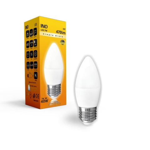 INQ żarówka lampa LED 7W E27 3000K 470LM świeczka ciepło biała