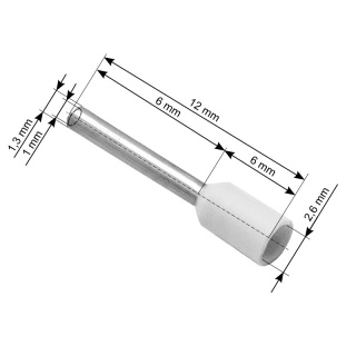 Konektor, izolowana tulejka 0,5 x 6 mm biała