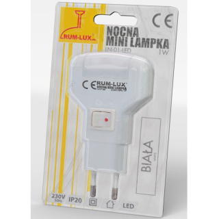 Mini lampka nocna LED 1W do gniazdka z wyłącznikiem biała