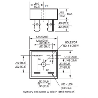 Mostek prostowniczy jednofazowy, Graetza KBPC5010 do 1000V 50A