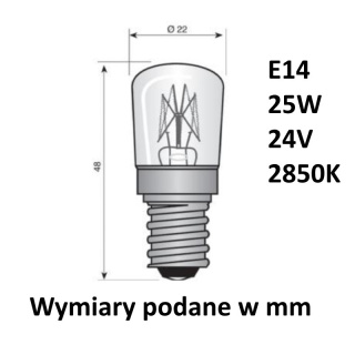 Żarówka niskonapięciowa do napędu bramy garażowej E14 25W 24V ST26 mocna