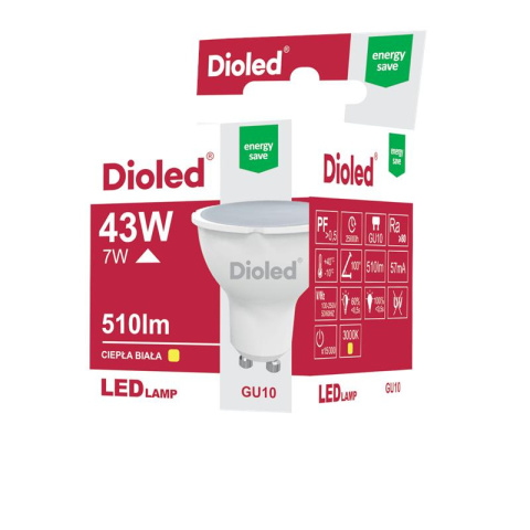 Dioled żarówka lampa LED 7W GU10 3000K 510LM reflektor ciepło biała