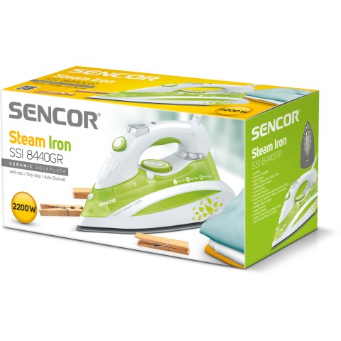 Sencor SSI8440GR żelazko parowe 2200W, stopa ceramiczna, anti-calc, zielone