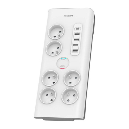 Philips SPN7060WA listwa przeciwprzepięciowa, zasilająca 6 gniazd + 5xUSB, biała, 2m