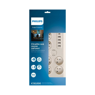 Philips SPN7060WA listwa przeciwprzepięciowa, zasilająca 6 gniazd + 5xUSB, biała, 2m