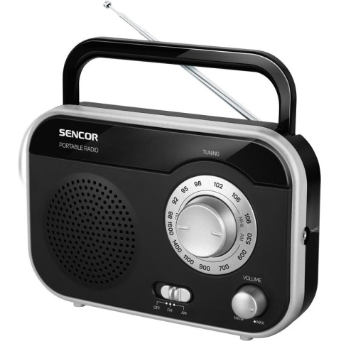 Sencor SRD210BS przenośne radio FM AM sieciowe + na baterie, czarne