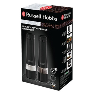 Russell Hobbs Zestaw młynków do soli pieprzu na baterie ze stali nierdzewnej czarny