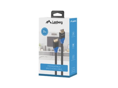 KABEL HDMI M/M V2.0 3M 4K PEŁNA MIEDŹ CZARNY BOX LANBERG KABEL HDMI M/M V2.0 3M 4K PEŁNA MIEDŹ CZARNY BOX LANBERG