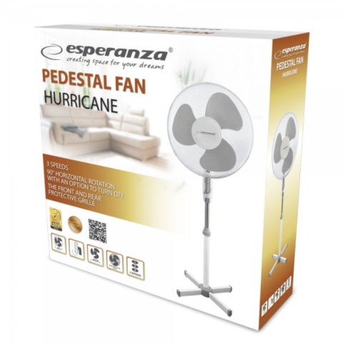 Esperanza Hurricane Wentylator stojący 50W biało-szary Esperanza Hurricane Wentylator stojący 50W biało-szary