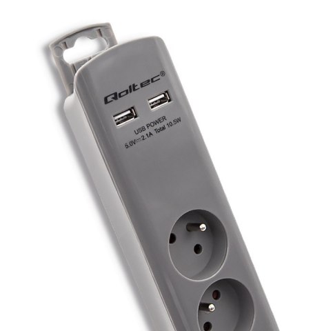 Qoltec Listwa antyprzepięciowa | 6 gniazd |2 x USB | 1.8m | Szara