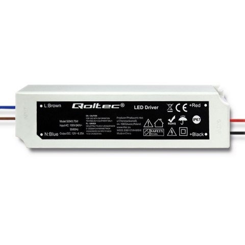 Qoltec Zasilacz impulsowy LED IP67 | 75W | 12V | 6.25A | Wodoodporny Qoltec Zasilacz impulsowy LED IP67 | 75W | 12V | 6.25A | Wodoodporny
