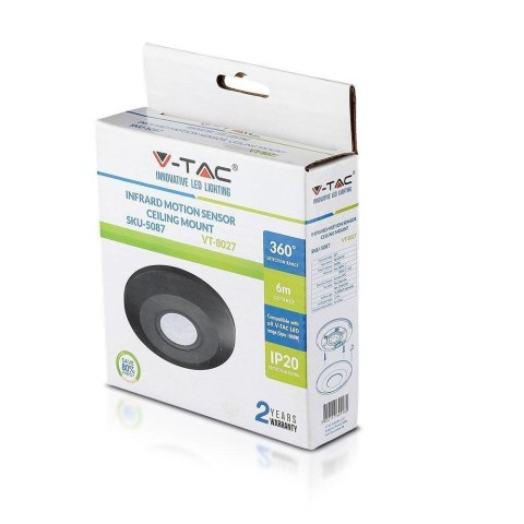 Czujnik Ruchu 360st V-TAC Natynkowy Sufitowy SLIM 25mm Czarny VT-8027 Czujnik Ruchu 360st V-TAC Natynkowy Sufitowy SLIM 25mm Czarny VT-8027