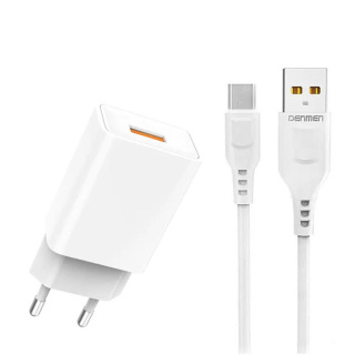 Denmen DC01V Ładowarka + przewód microUSB 1m biały