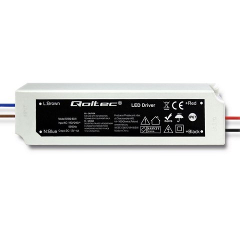 Qoltec Zasilacz impulsowy LED IP67 | 60W | 12V | 5A | Wodoodporny Qoltec Zasilacz impulsowy LED IP67 | 60W | 12V | 5A | Wodoodporny