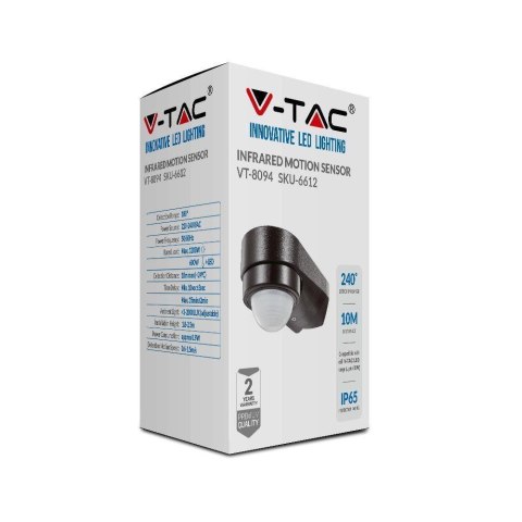 Czujnik Ruchu V-TAC Narożny 240st 600W IP65 Czarny VT-8094 Czujnik Ruchu V-TAC Narożny 240st 600W IP65 Czarny VT-8094