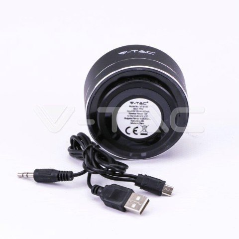 Przenośny Metalowy Głośnik Bluetooth Micro SD Mikrofon 400mAh Czarny V-TAC VT-6133 Przenośny Metalowy Głośnik Bluetooth Micro SD Mikrofon 400mAh Czarny V-TAC VT-6133