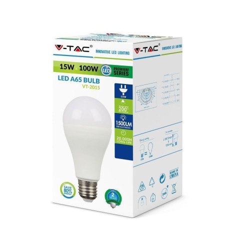 Żarówka LED V-TAC 15W A65 E27 VT-2015 4000K 1350lm