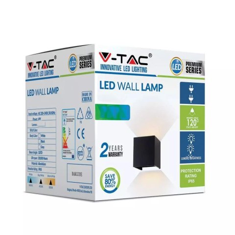 Oprawa Ścienna V-TAC 12W LED Góra Dół Regulowana Chip BRIDGELUX Czarny Kwadrat IP65 VT-759-12 4000K 1100lm