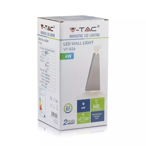 Kinkiet Ścienny V-TAC 6W LED Czarny IP65 VT-826 3000K 660lm Kinkiet Ścienny V-TAC 6W LED Czarny IP65 VT-826 3000K 660lm