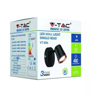 Kinkiet V-TAC 6W LED Czarny VT-806 3000K 480lm