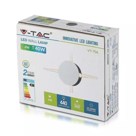 Oprawa Ścienna V-TAC 4W LED IP65 Biała Okrągła VT-706 3000K 440lm