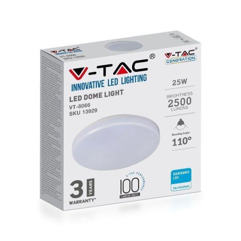 Plafon Natynkowy Okrągły V-TAC 25W LED SAMSUNG CHIP IP44 100Lm/W VT-8066RD 3000K 2500lm 3 Lata Gwarancji