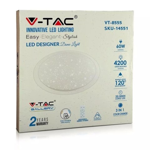 Plafon Sufitowy V-TAC 60W LED Pilot CCT fi.560 Gwiazdy VT-8555 2700K-6400K 4200lm