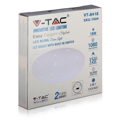 Plafon V-TAC 18W Gwiazdy Zmiana Koloru CCT fi.310 VT-8418 3000K-6400K 1080lm