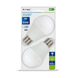 Żarówka LED V-TAC 9W E27 A60 3xKlik Ściemnialna (Blister 2szt) VT-2129-B 2700K 806lm