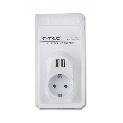 Adapter do gniazda 2x USB 2,1A V-TAC Biały VT-1044 Adapter do gniazda 2x USB 2,1A V-TAC Biały VT-1044