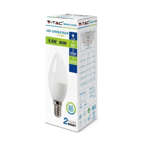 Żarówka LED V-TAC 5.5W E14 Świeczka VT-1855 4000K 470lm