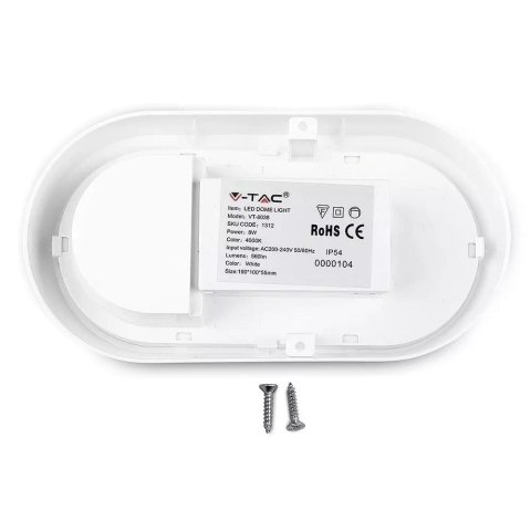 Oprawa Owalna V-TAC Plafon 8W (Kanałowa) Biała IP54 VT-8038-W 3000K 560lm Oprawa Owalna V-TAC Plafon 8W (Kanałowa) Biała IP54 VT-8038-W 3000K 560lm