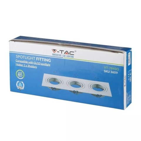 Oczko V-TAC Aluminiowe Odlew 3xGU10 Kwadrat Białe VT-784SQ-WH