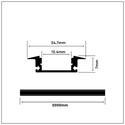 Profil Aluminiowy V-TAC 2mb Czarny, Klosz Czarny, Wpuszczany VT-8106