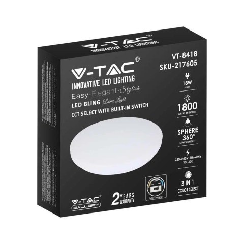 Plafon V-TAC 18W Mleczny Zmiana Koloru CCT fi.310 VT-8418 3000K-6400K 1800lm