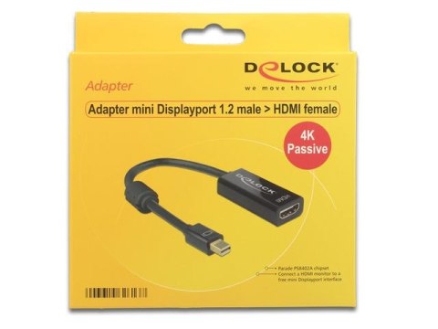 ADAPTER DISPLAYPORT MINI(M) 1.2->HDMI(F) 4K PASYWNY NA KABLU CZARNY DELOCK ADAPTER DISPLAYPORT MINI(M) 1.2->HDMI(F) 4K PASYWNY NA KABLU CZARNY DELOCK