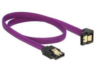 KABEL SATA DATA III (6GB/S) F/F 50CM Z ZATRZASKAMI METALOWYMI KĄTOWY DÓŁ/PROSTO FIOLETOWY DELOCK