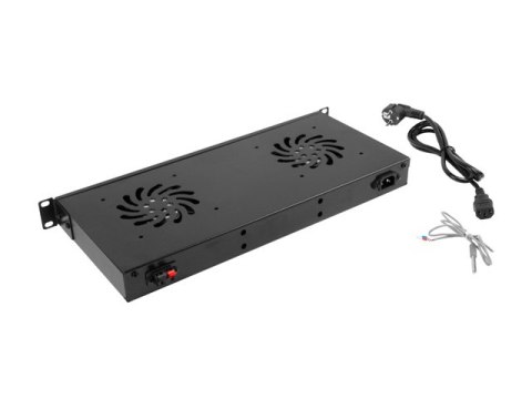 PANEL WENTYLACYJNY LCD POZIOMY 1U Z TERMOSTATEM DO SZAF 19" 2 WENTYLATORY 230V CZARNY LANBERG PANEL WENTYLACYJNY LCD POZIOMY 1U Z TERMOSTATEM DO SZAF 19" 2 WENTYLATORY 230V CZARNY LANBERG
